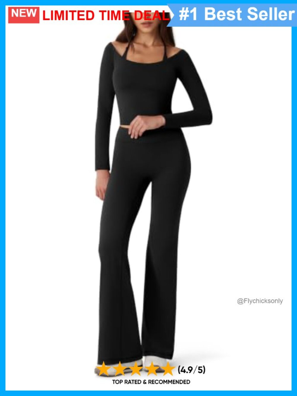2 Piece Workout Set Long Sleeve Padded Top Flare Leggings Pilates